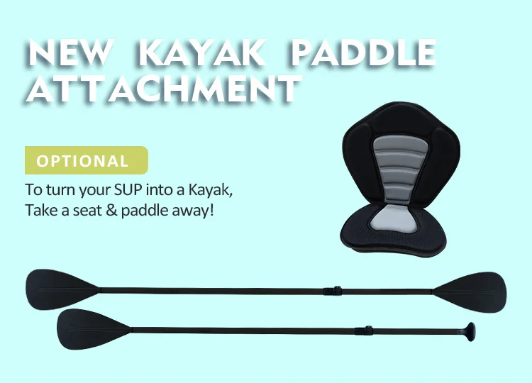 Kayak paddle attachment kit includes seat and paddles for converting a SUP into a kayak.
