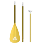 Three-piece paddle set in yellow with adjustable handles and blade. Each section features white adjustment mechanisms.